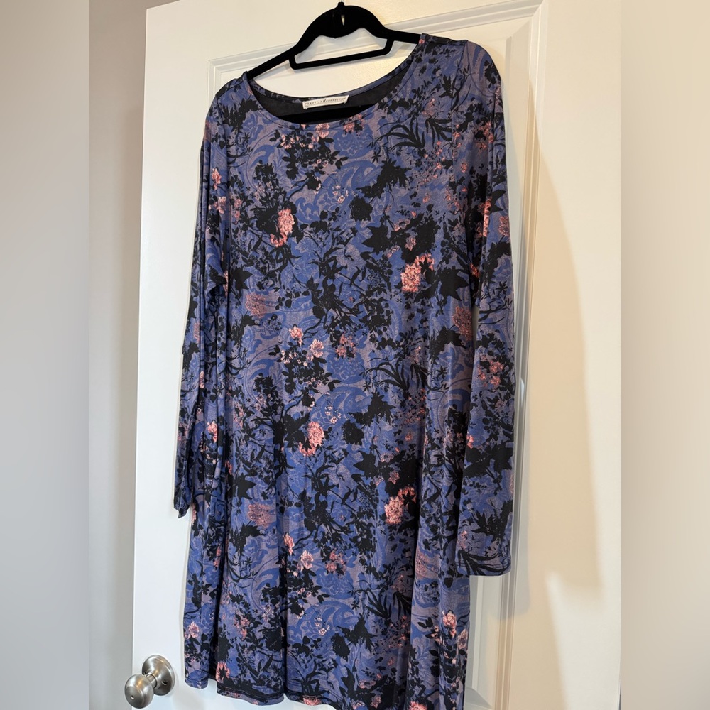 Peruvian Connection Blue and Pink Floral Long Sleeve Dress